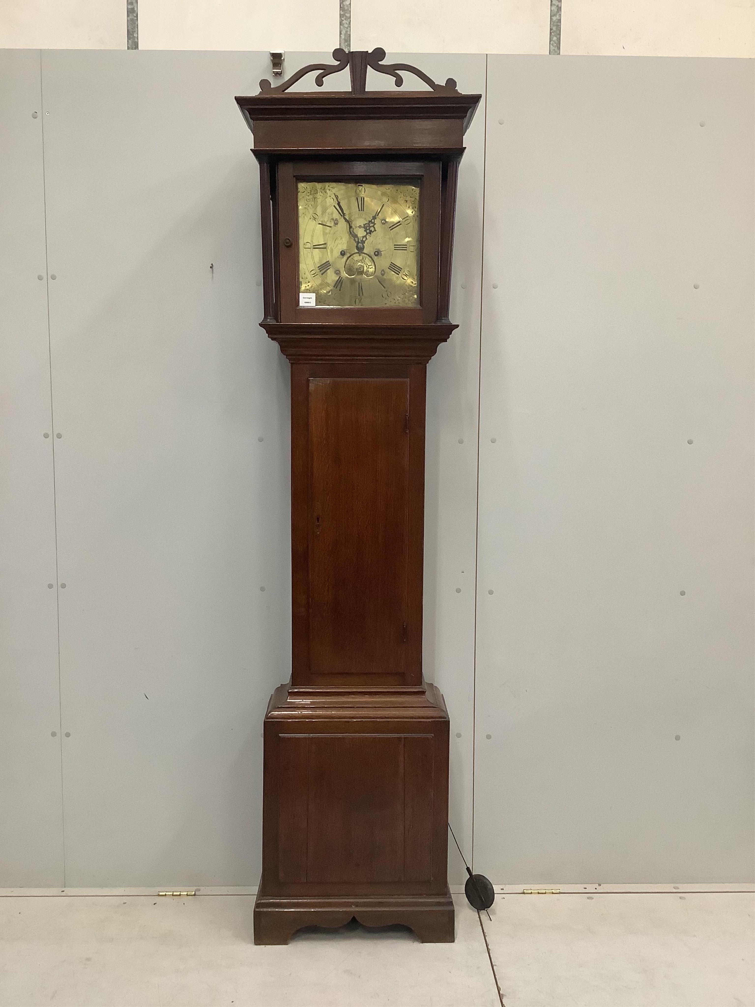 A late Georgian oak eight day longcase clock, by Gard, Oxon, height 225cm. Condition - fair